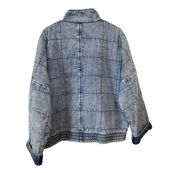 Forever 21 Quilted Denim Jacket 1X Women's Plus Acid Wash Blue Grunge FP - Picture 2 of 6